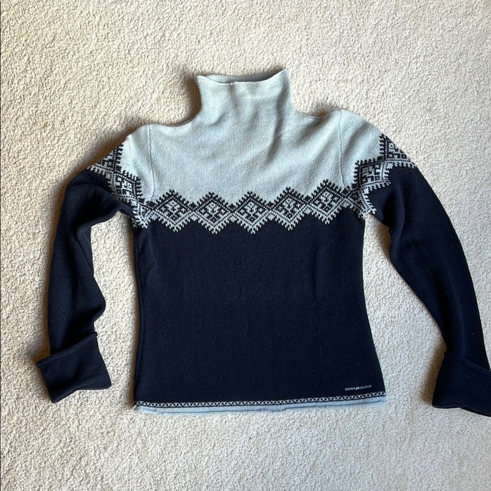 DKNY Jeans Navy Blue and Light Blue Turtleneck Sweater
